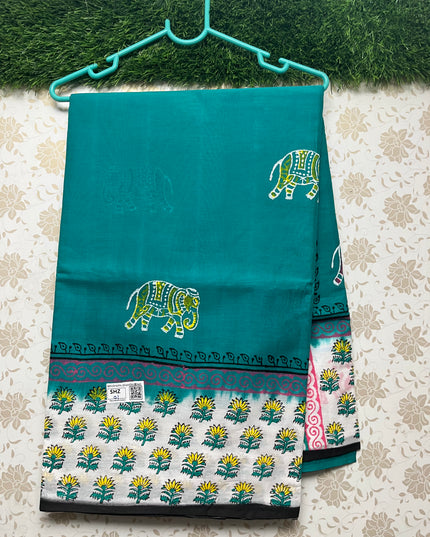 Vasundhara 120count Printed Cotton Saree with Sea Green colour