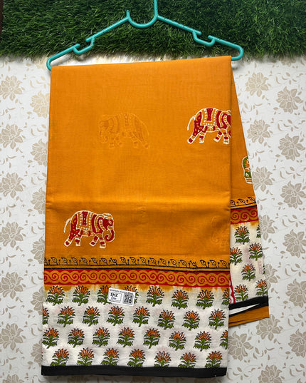 Vasundhara 120count Printed Cotton Saree with Yellow colour