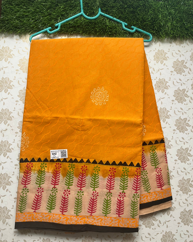 Vasundhara 120count Printed Cotton Saree with Yellow colour