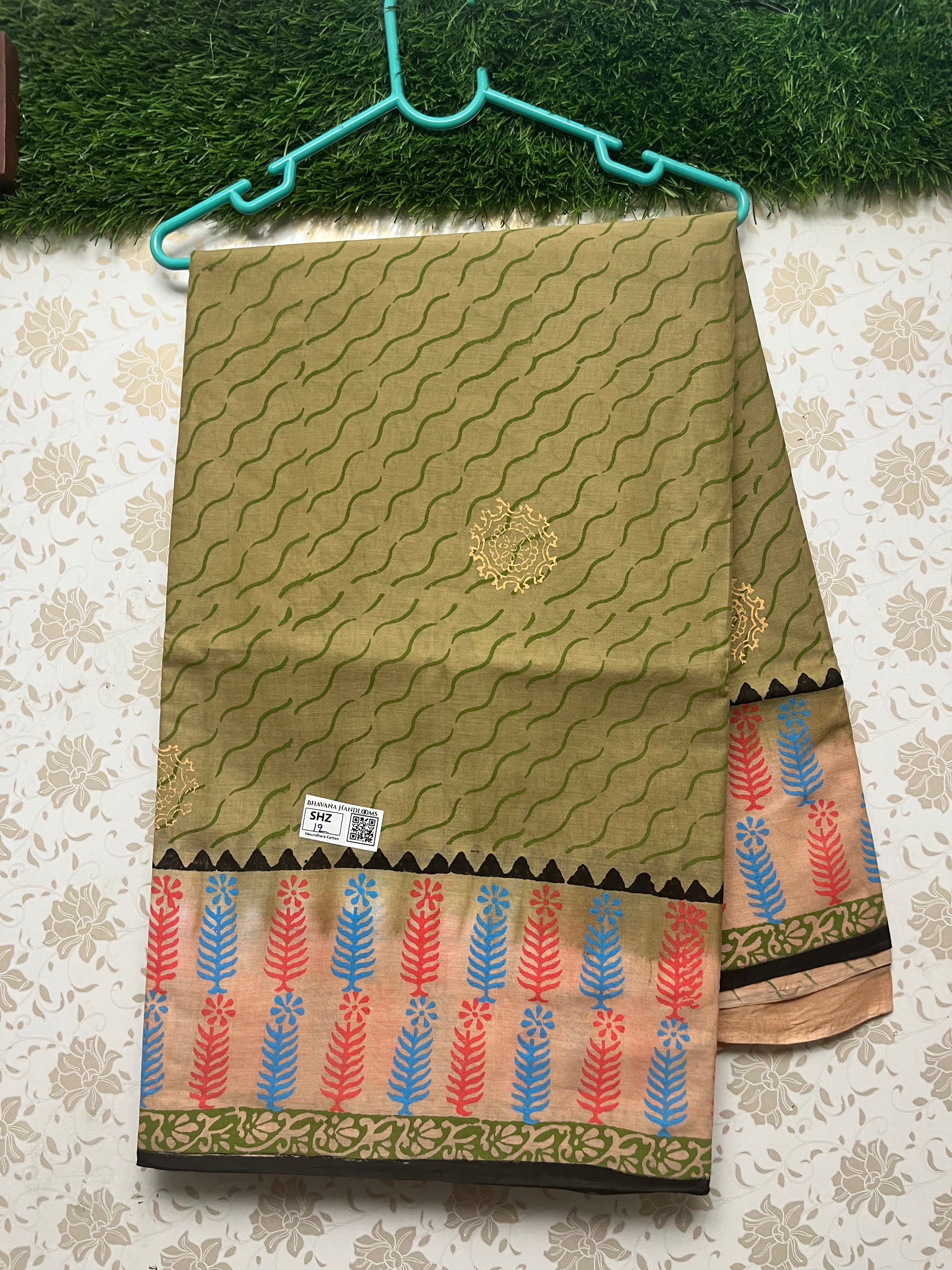 Vasundhara 120count Printed Cotton Saree with Light Brown colour