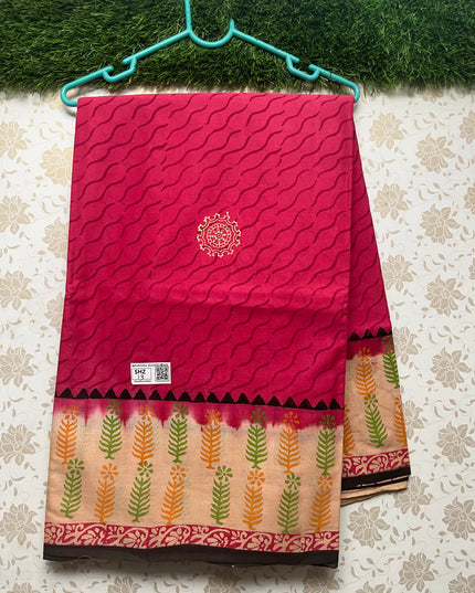 Vasundhara 120count Printed Cotton Saree with Red colour