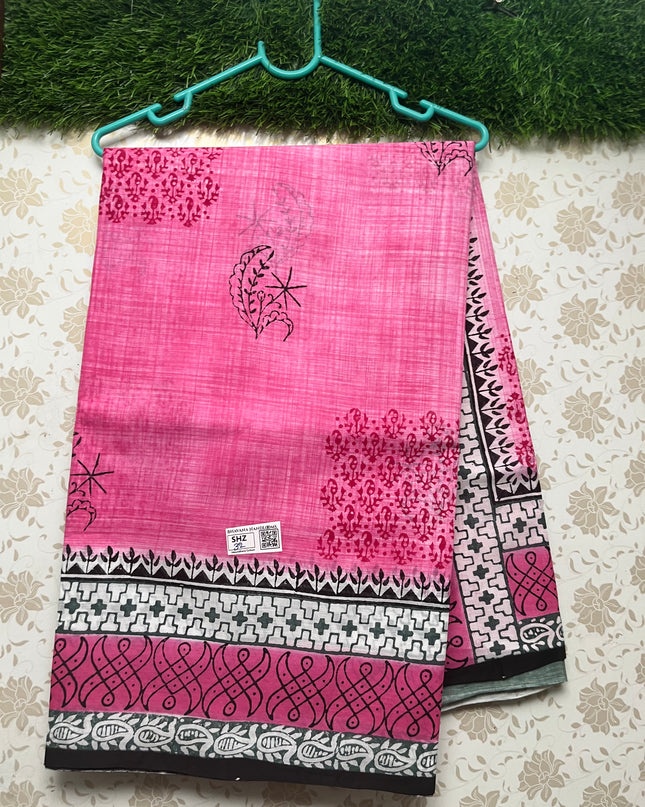 Vasundhara 120count Printed Cotton Saree with Pink colour