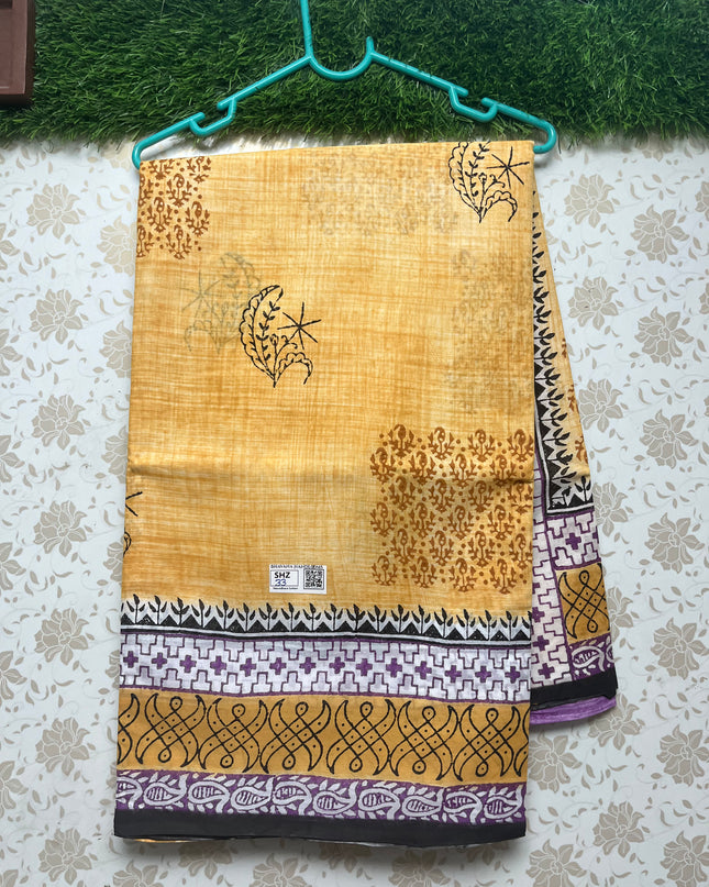 Vasundhara 120count Printed Cotton Saree with Yellow colour