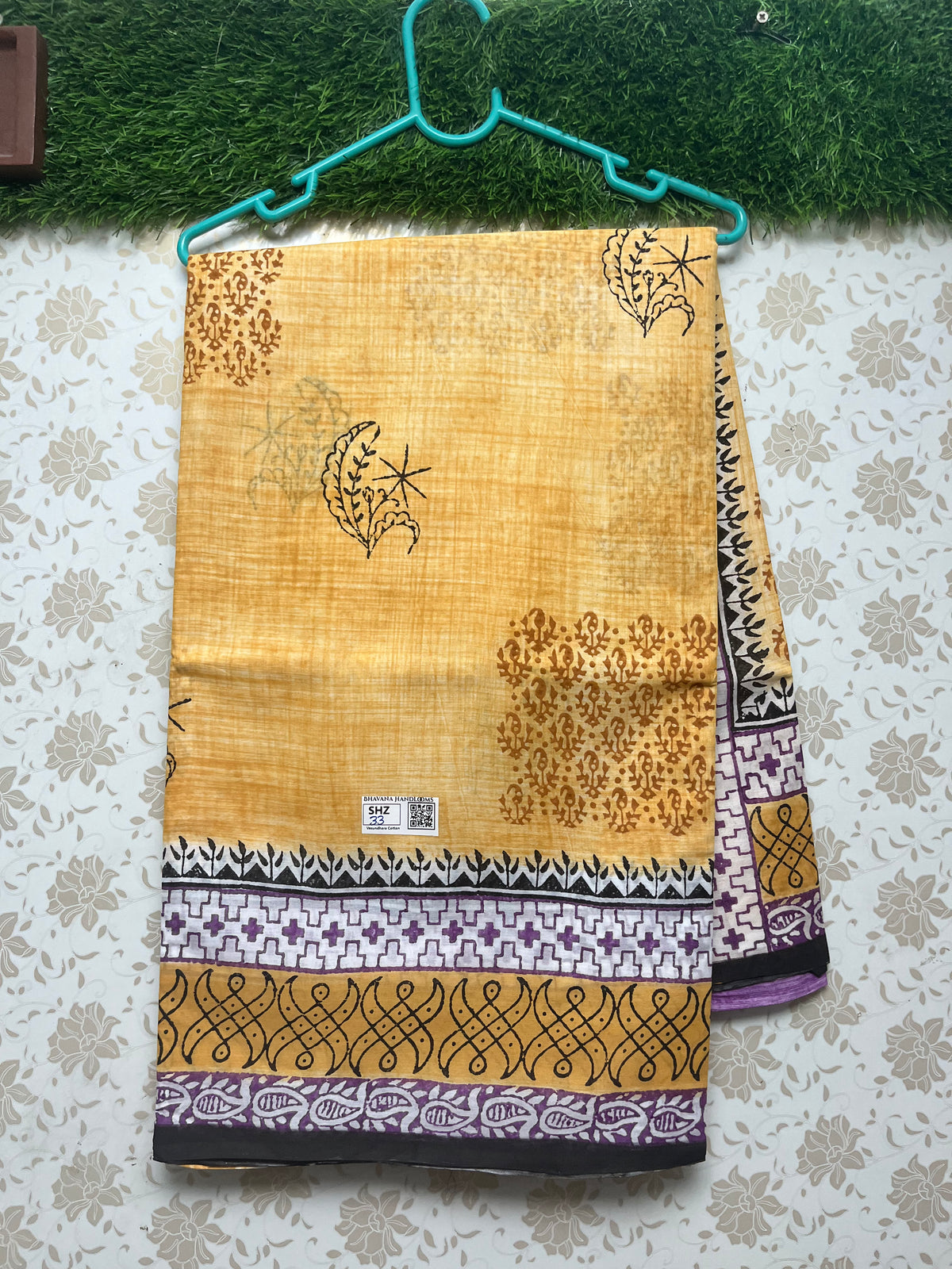 Vasundhara 120count Printed Cotton Saree with Yellow colour