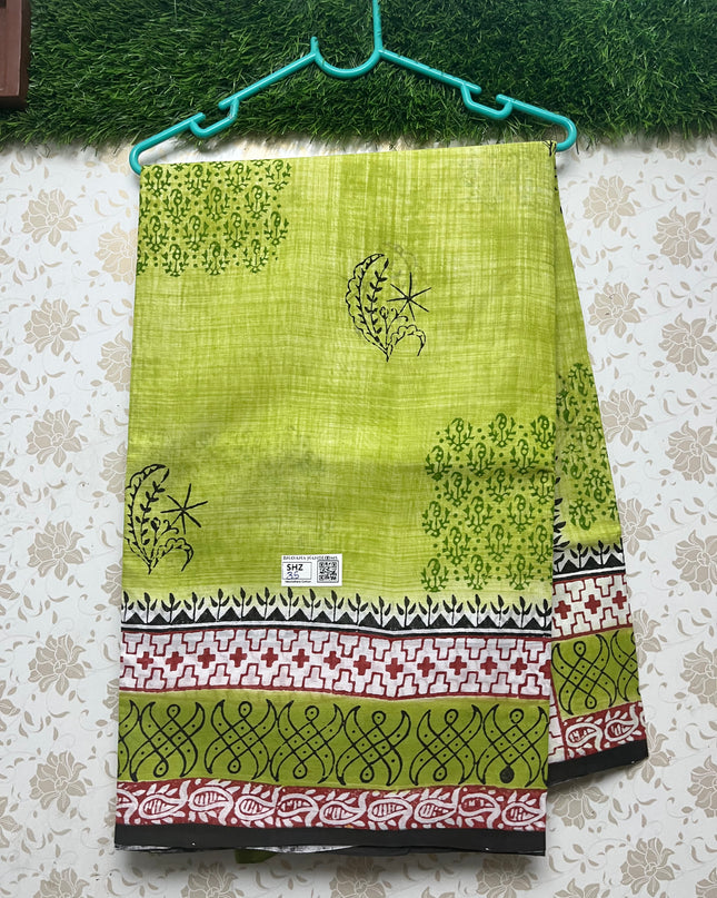 Vasundhara 120count Printed Cotton Saree with Green colour