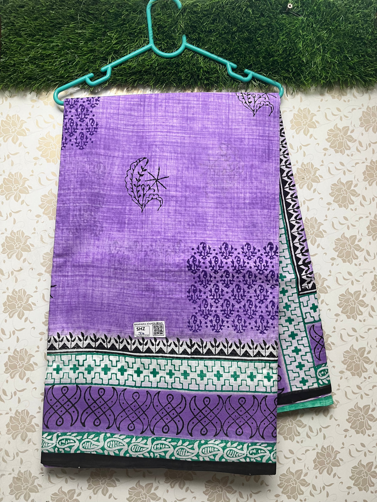 Vasundhara 120count Printed Cotton Saree with Blue colour