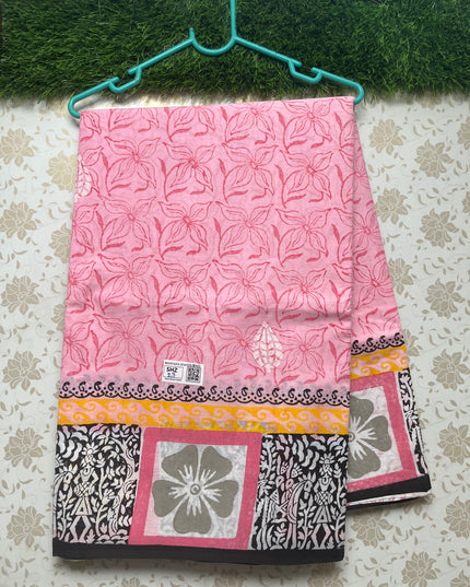 Vasundhara 120count Printed Cotton Saree with Pink colour