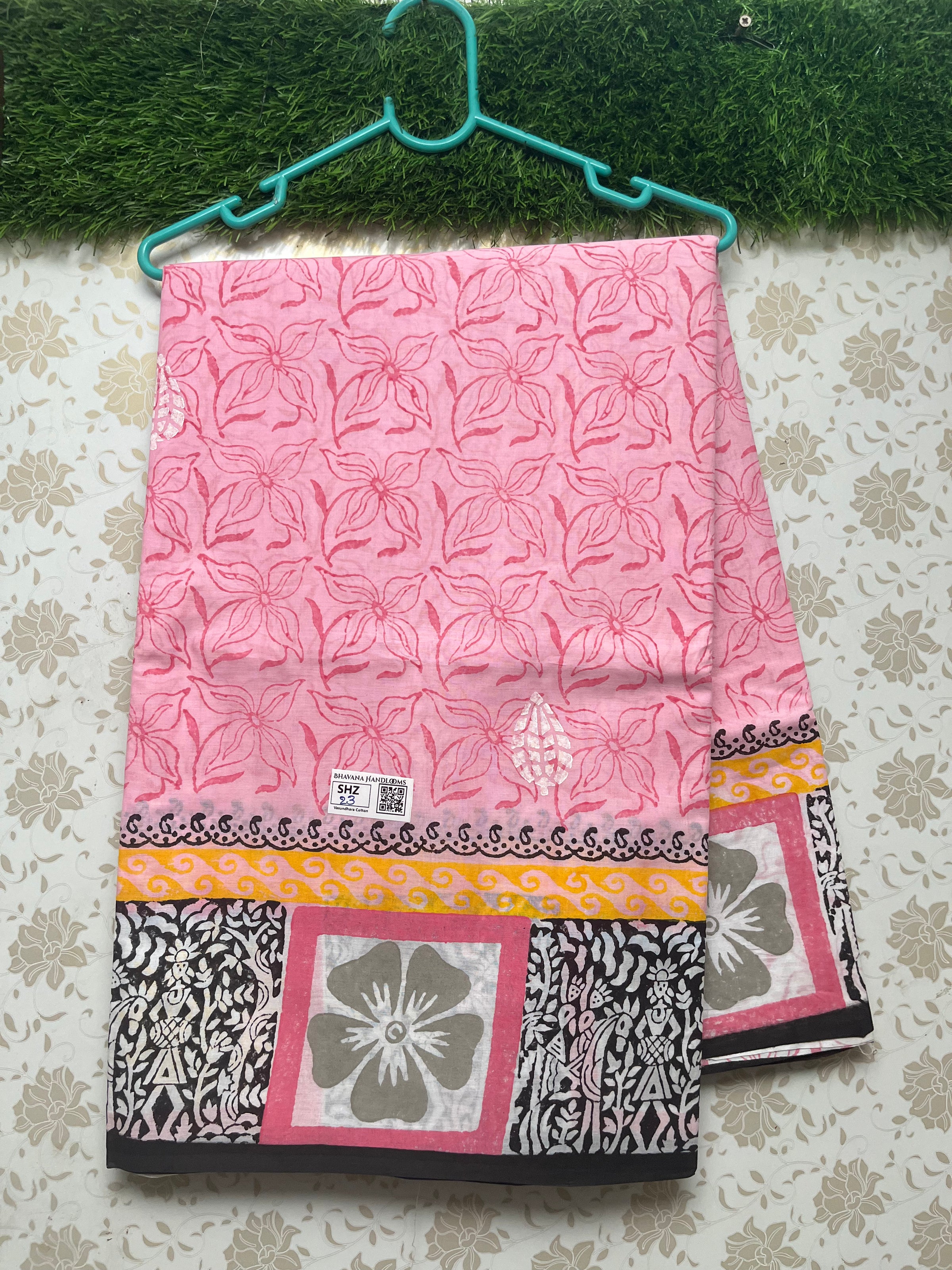 Vasundhara 120count Printed Cotton Saree with Pink colour