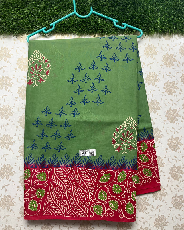 Vasundhara 120count Printed Cotton Saree with Green colour