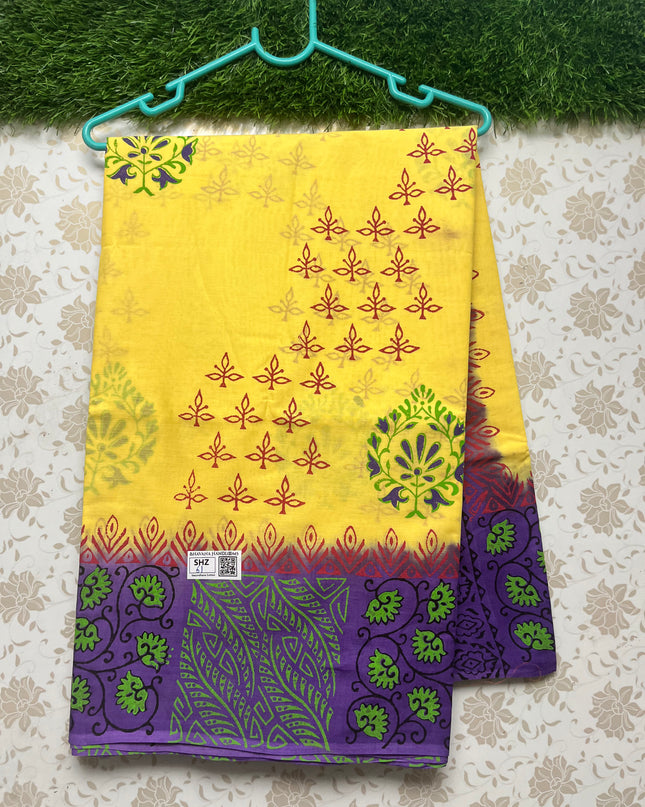 Vasundhara 120count Printed Cotton Saree with Yellow colour