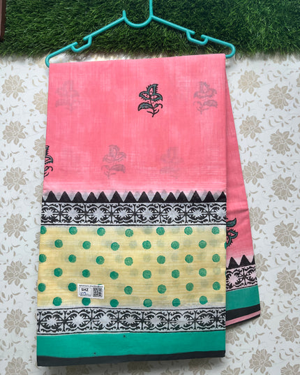 Vasundhara 120count Printed Cotton Saree with Pink colour