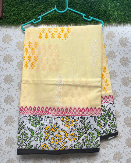 Vasundhara 120count Printed Cotton Saree with Light Yellow colour