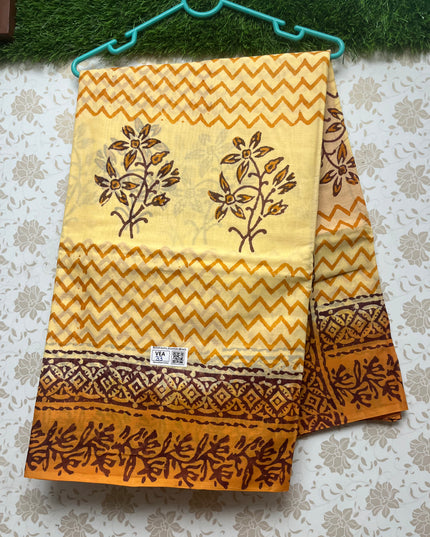 Vasundhara 100count Printed Cotton Saree with Orange colour