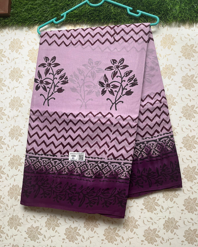 Vasundhara 100count Printed Cotton Saree with Pink colour
