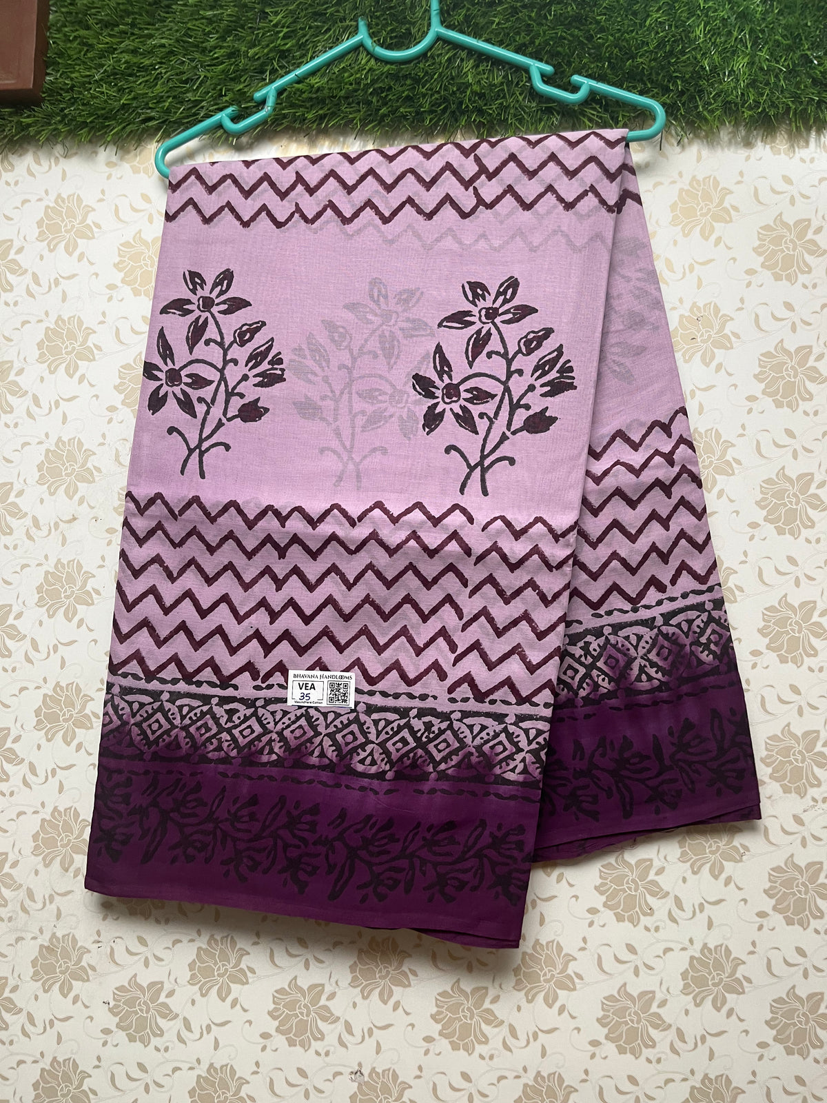 Vasundhara 100count Printed Cotton Saree with Pink colour