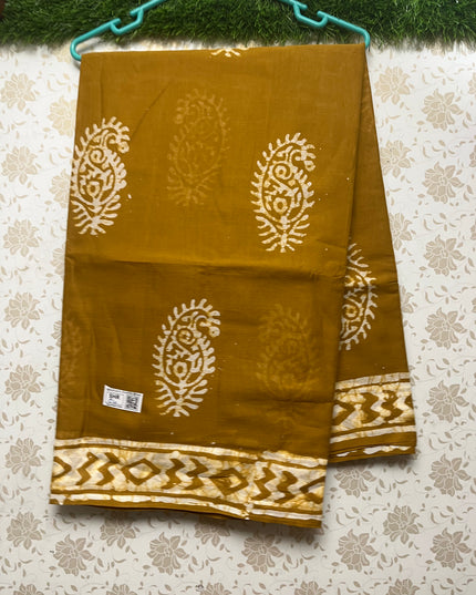 Vasundhara 120count Printed Cotton Saree with Brown colour