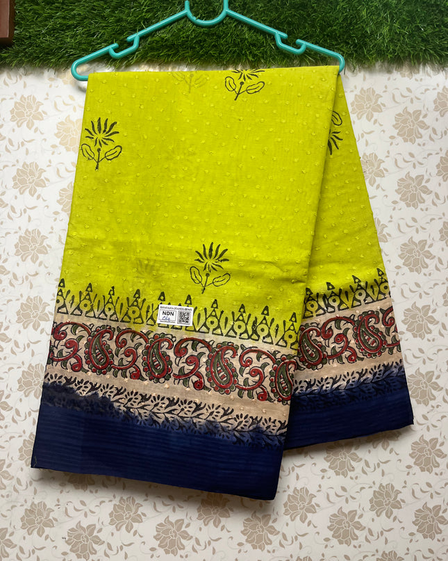 Vasundhara 120count Printed Cotton Saree with Light Green colour