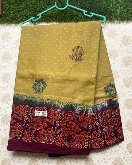 Vasundhara 120count Printed Cotton Saree with Biscuit colour
