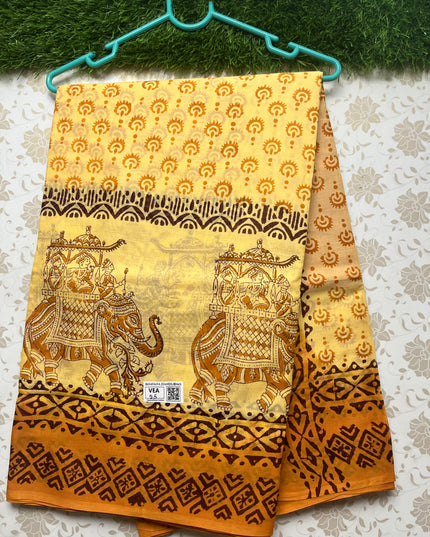 Vasundhara 100count Printed Cotton Saree with Orange colour