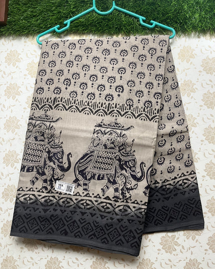Vasundhara 100count Printed Cotton Saree with Peach colour