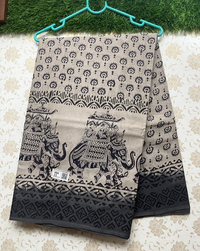 Vasundhara 100count Printed Cotton Saree with Peach colour