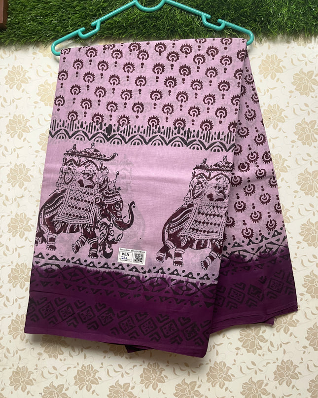 Vasundhara 100count Printed Cotton Saree with Light Pink colour