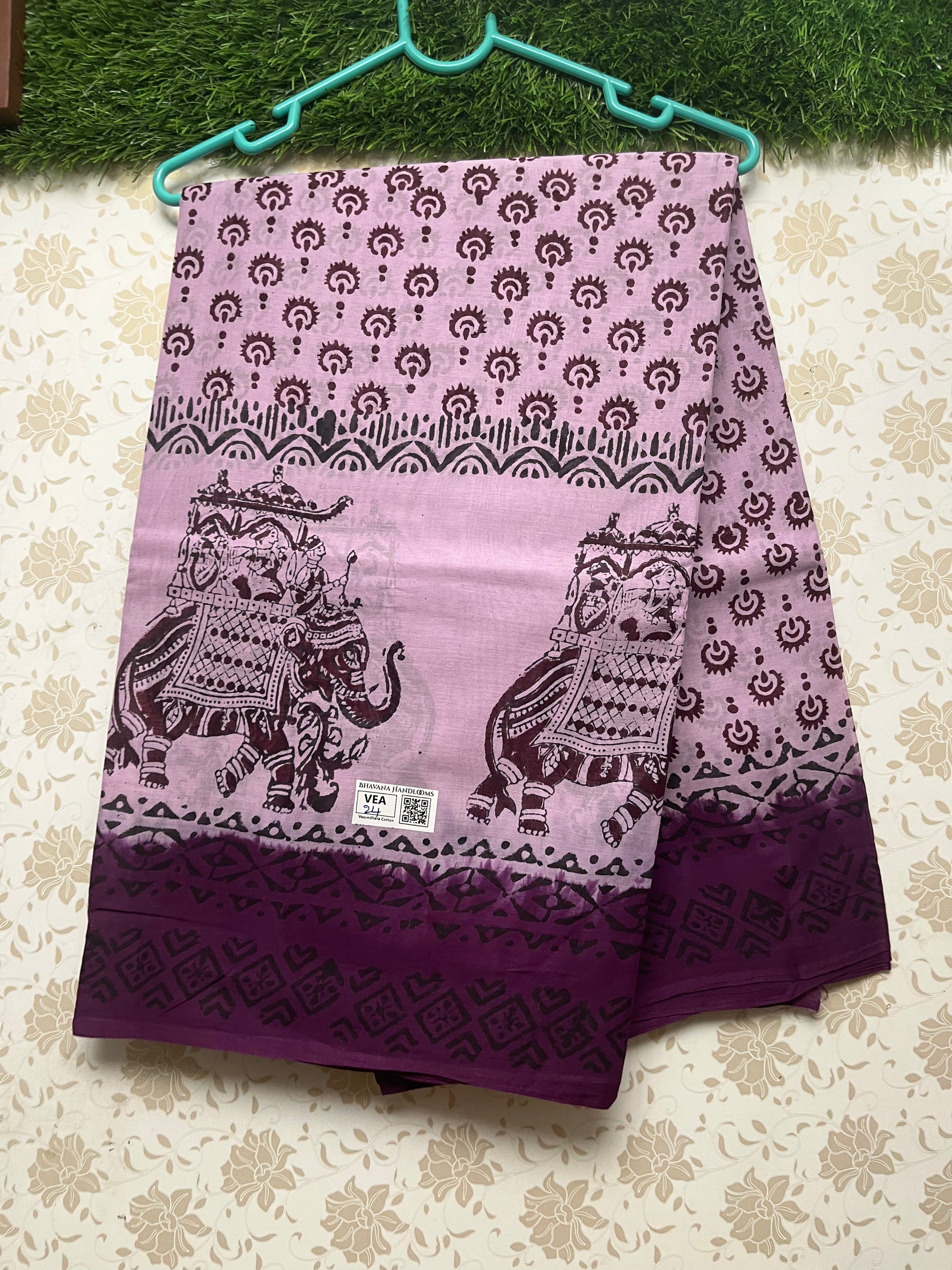 Vasundhara 100count Printed Cotton Saree with Light Pink colour