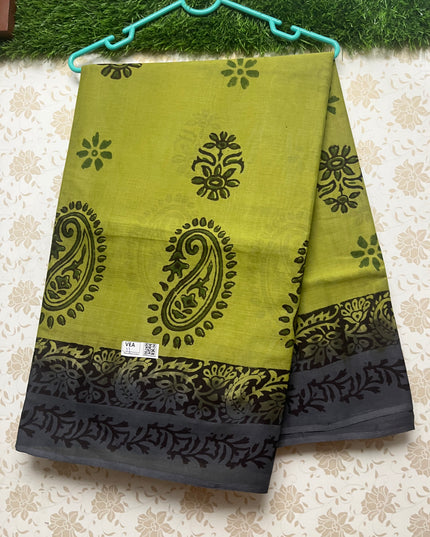 Vasundhara 100count Printed Cotton Saree with Green colour