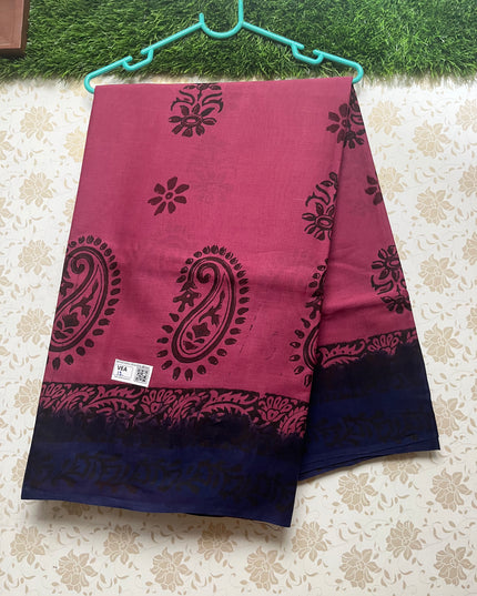 Vasundhara 100count Printed Cotton Saree with Pink colour