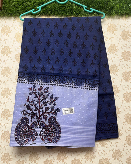 Vasundhara 120count Printed Cotton Saree with Dark Blue colour