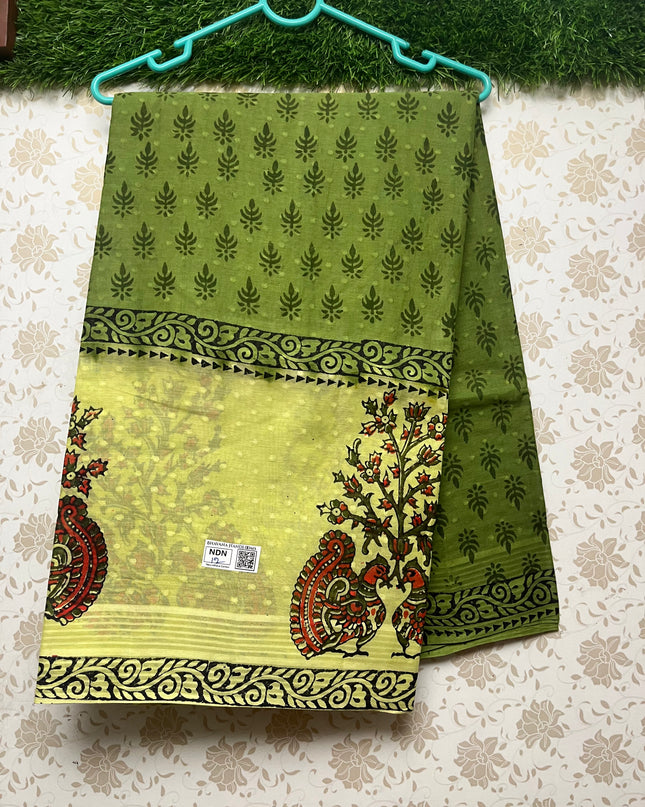 Vasundhara 120count Printed Cotton Saree with Green colour