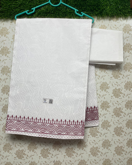 Printed Kashmiri White Cotton Saree with Dark Pink Colour