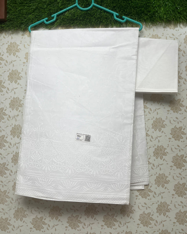 Printed Kashmiri White Cotton Saree