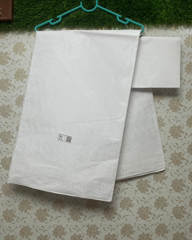 Printed Kashmiri White Cotton Saree