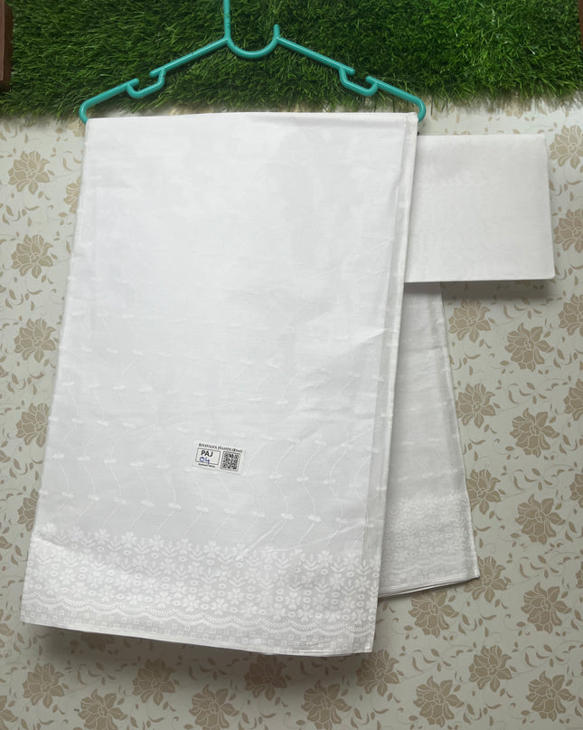 Printed Kashmiri White Cotton Saree