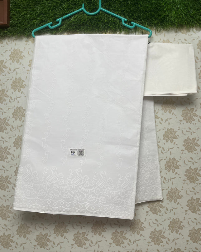 Printed Kashmiri White Cotton Saree
