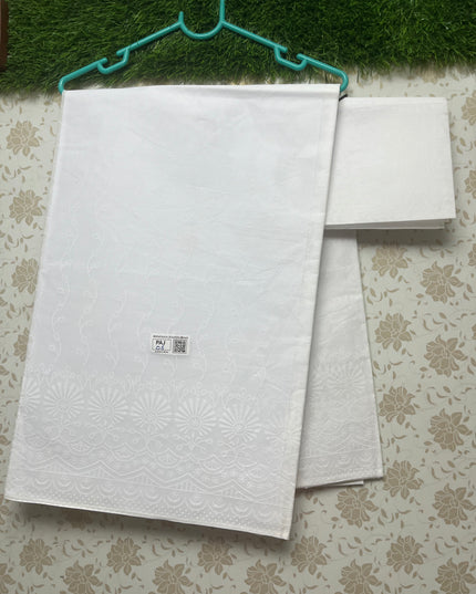 Printed Kashmiri White Cotton Saree