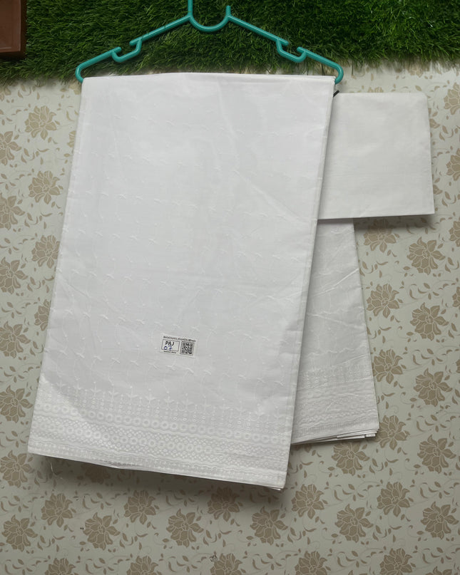 Printed Kashmiri White Cotton Saree