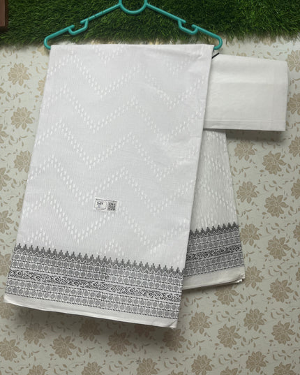 Kashmiri White Cotton Saree with Black border