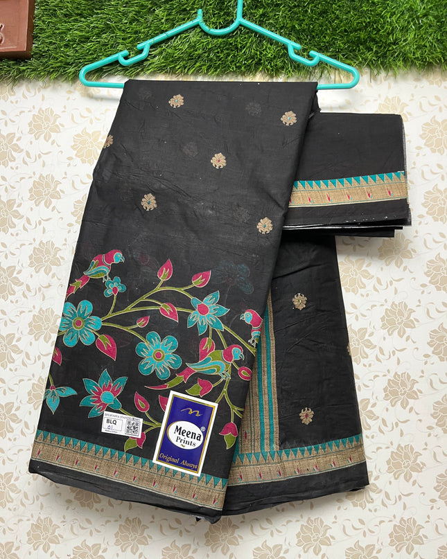 Meena Cotton Saree with Black Colour