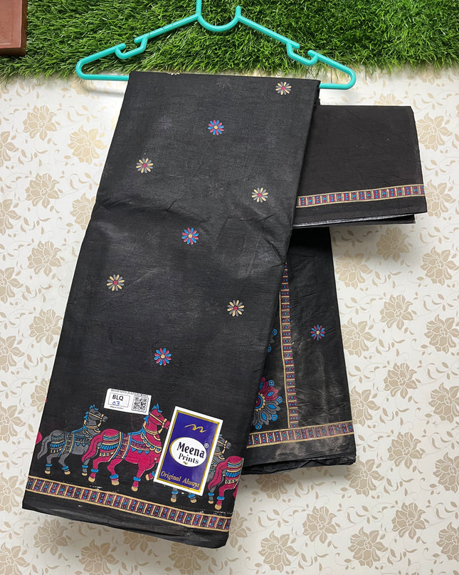 Meena Cotton Saree with Black Colour