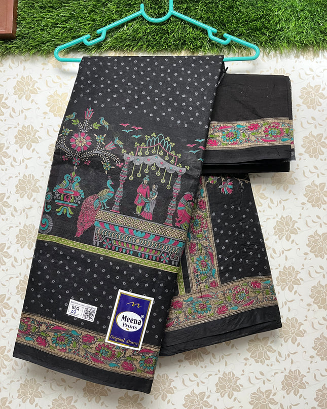 Meena Cotton Saree with Black Colour
