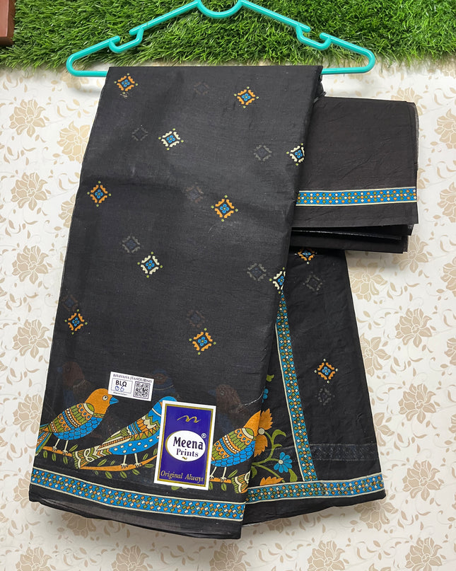 Meena Cotton Saree with Black Colour