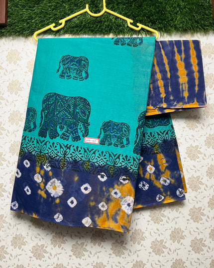 Pallavi Cotton Saree with Sea Blue Colour