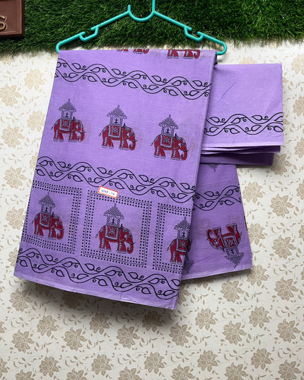 Premium 120count Cotton Saree with Violet Colour