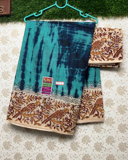 Shibori Printed Cotton Saree with Sea blue colour