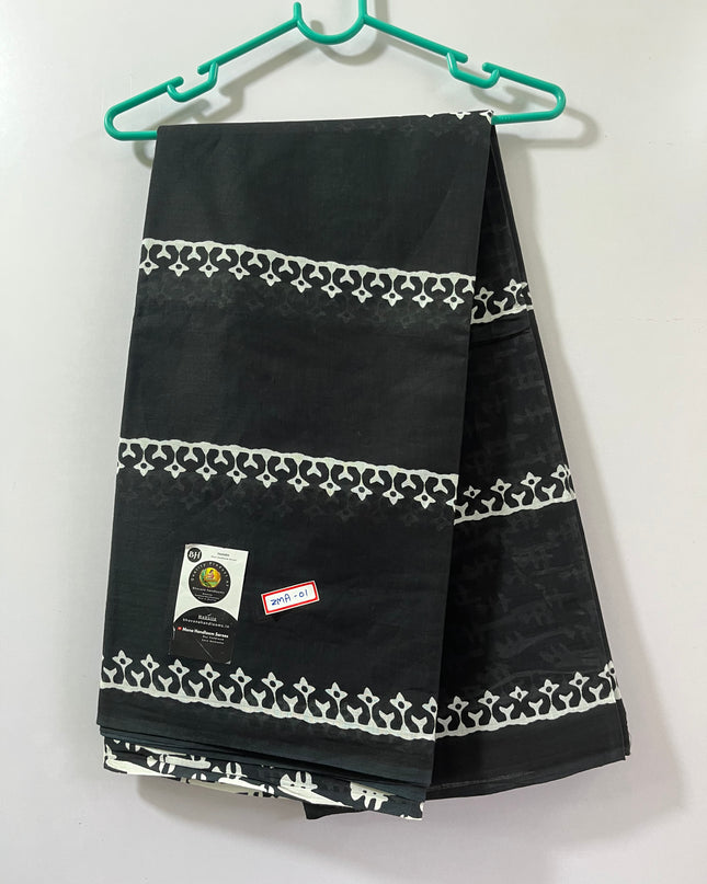 120 Count Mul Mul Cotton Saree with Black Colour