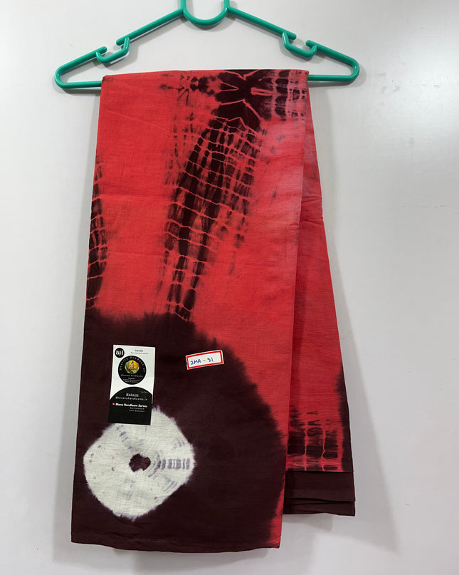 120 Count Mul Mul Cotton Saree with Brick Colour