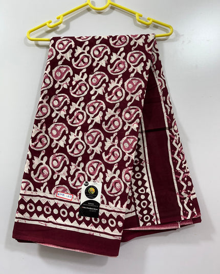120 Count Mul Mul Cotton Saree with Maroon Colour