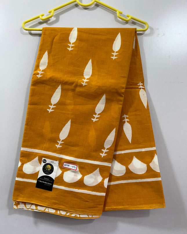 120 Count Mul Mul Cotton Saree with Menthi Yellow Colour